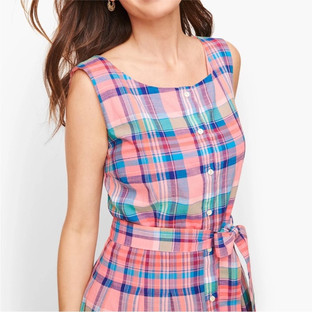 Talbots Pink & Blue Madras Plaid Sleeveless Dress - Picture 2 of 16